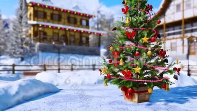 冬季4K的<strong>乡村广场</strong>圣诞树